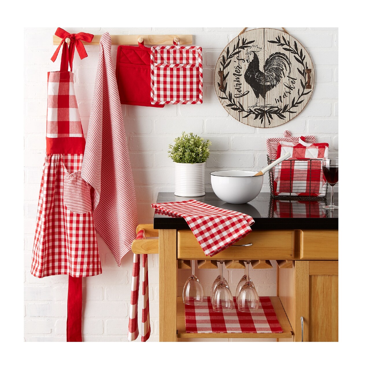Contemporary Home Living Set of 3 Assorted Red and White Dish Towel, 30